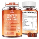 Pumpkin Seed Oil Gummies, 3500mg Per Serving, Cold Pressed, with Saw Palmetto, Rosemary Leaf, Zinc, Collagen Peptides Hydrolyzed, Pumpkin Seed Oil for Hair Growth, Vegan, 60 Counts