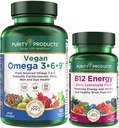 Kesucian Produk Bundle - Vegan Omega 3-6-9 (180 ct) + B-12 Energi Melt Omega 3 - 6- 9 ("5 in 1" Plant - Based Omega 3 6 9 Escerfat Acids) - B12 Berry Melt (Methycobamin B12 + B6 + D3 + More)