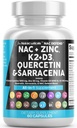 Tambahan NAC N- Acetyl Cysteine Vitamin D3 K2 Zinc Quercetin Sarasenia Purpurea Ammune Dukungan: 124; Elderberry Holy Basil Bee Propolis L- Lysine Capsules Suplemen Untuk Pria Dewasa Perempuan