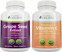 Purely Holistic Grape Extract 400mg + Vitamin C 10000mg Time Release Bundle - 615 Vegan Capsules - Dibuat di USA