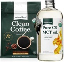 Natural Force Dark Roast Clean Coffee + Organic Pure C8 MCT Oil Bundle - 100% C8 MCTs & Mold & Mycotoxin Free Coffee - Non-GMO, Keto, Paleo, dan Vegan - 12 Oz dan 32 Oz