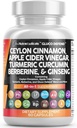 Bersihkan Nutraceuticals Ceylon Cinnamon Capsules + Berberine Turmeric Apple Cider Vinegar Ginseng Bitter Melon Gymnema Milk Thistle Fenugreek Pasporder untuk Pria & Perempuan