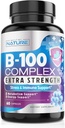 Vitamin B Kompleks - Semua B Vitamin B1, B2, B5, B5, B6, B7, B9, B12, Acid Folic C - Super B-100 Tambahan - Imune, Energi & Metabolisme Dukungan, Vegan, Non-GMO, Gluten Bebas, 60 Kapsul