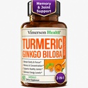 Ginkgo Biloba dan Turmeric Curcumin Suplemen dengan Black Pepper & Organic Tumeric - Suplemen Turmeric Alam untuk Fokus, Memori, Gabungan & Kesehatan Otak - 60 Vegan Ginko Billima Capsules dengan Curcuma
