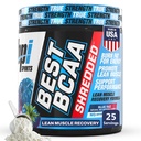 BPI Sports Best BCAA Shreded - Caffeine Free Thermogenic Recovery Dine, Lean Muscle Building BCAA Powder for Women, Pretraining BCAas Acids Drink - Blue Raz - 25 Servis