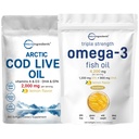 Triple Strength Omega 3 Oil Suplemen 4200mg Per Serving & Cod Liver Oil 2,000mg Per Serving, 360 Softgels 126; Lemon Flavored - Burpless - Wild Caught - Arktik Deep Sea Fish