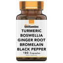 tnvitamin Turmeric & Boswellia Complex (180 Capsules) dengan Ginger Root, Bromelain, & Black Pepper Extract 124; Joints-Ease Formula: Suppplemen Dukungan Bersama yang Kuat * Akar 124; Diproduksi di Amerika Serikat