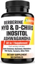 Myo- Inositol & D-Chiro Inositol Capsules dengan Ashwagandha, Berberine, Cinnamon, Gymnema, Chasteberry, Milk Thistle, Turmeric, Bitter Melon - 90 Capsules