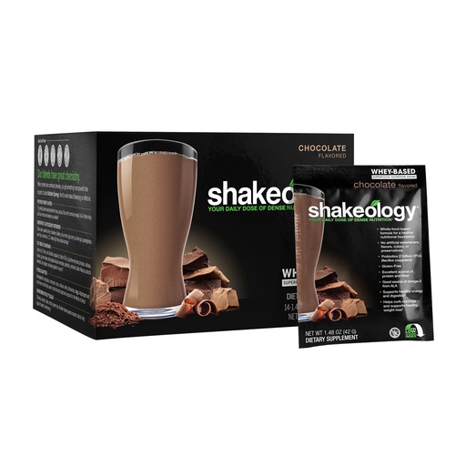 BODi Shakeology Whey- Based Protein Powder - Gluten- Free Superfood Shake dengan Vitamin & Minemin- Membantu Mendukung Berat Tubuh & Gut Kesehatan, Coklat, 14 Paket Masing-masing