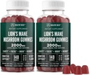 Lions Mane Mushroom Gummies for Adules, 280 Count Bulk Lion 's Mane Chewables, High Potency 10: 1 Organic Extract berjumlah 2000mg, Suppport Mental Clarity, Focus, Mood and Brain Fog, 2 Pack