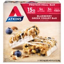 Atkins Blueberry Greek Yogurt Protein Bar Meal, High Fiber, 15g Protein, 3g Sugar, 5g Net Carbs, Penggantian Makanan, Keto Friendly, 5 Count