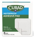 CURAD White Waterproof Adhesive Pads, 4 "x 4", Adhesive Weund Care, 1 Box, 8 Count