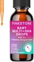 Pink Stork Baby Liquid Multivitamin Drops, Baby & Toddler Vitamin Drops with DHA, Vitamin C, D, B12 and Choline to support Brain Health and Imune Proction - 2 flame oz, 2 Month Suppply