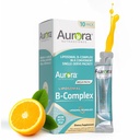 Aurora Nutrasains Mega- Lipomal B- Complex + Vitamin C, Support Energy, Imune & Nerize System Health, Gluten Free, Non-GMO, Sugar- Free, Orange Flavor, 10 Single Serve Packet