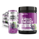 Optimum Nutrition Amino Energy Powder: Concord Grape (65 Pelayan) dengan Estibe Amino Energy Plus Electrolyes Sparkling Drink: Grape (12 Cans) - Bundle Pack