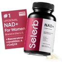 NAD + Tambahan untuk Perempuan - NMN Alternatif dengan GNU -NAD +, Trans- Resveratrol, CoQ10, D-Ribose - Promoses Renewal Selular, Energi, dan Kesehatan Skin Radiant - 60 Capsules Advanced