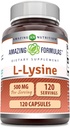 Menakjubkan Formula L- Lysine 500 mg Capsules Amino Acid Suplement None-GMO 124; Gluten Free 124; Dibuat di AS (120 Count)