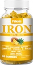 1 Paket Kompleks Besi 100MG Gummies untuk Perempuan & Pria - dengan Vitamin A, C - Energi Dukungan untuk Deficiency Besi, Anemia, Dewasa Anak-anak, Pineapple Flavor Gummy, 60ct.