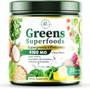 Hijau Superfood Powder - Premium Organic Super Greens Juice Powder - dikemas dengan Progories, Wheat Grass, Enzymes, Spirulina, Chlorella untuk Digevival & Gut Kesehatan, Smoothie Minum Mix - 28 Hamba