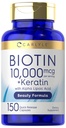 Carlyle Biotin 1000mcg 124; 150 Capsules 124; Beauty Formula dengan Keratin 124; Non-GMO, Gluten Free Suplemen