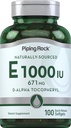 Piping Rock Vitamin E 1000 IU Softgel Capsules 124; 671mg 124; 100 Pistls 124; D-Alpha Tocopheryl Suplement: 124; Non-GMO, Gluten Free