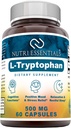 Suplemen Diet L-Tryptophan 500 mg 60 Capsules (Non-GMO) - Suplemen Bantuan Bantuan Tidur Alam dengan 500 mg Form L Tryptophan - Circulation & Imune Support *