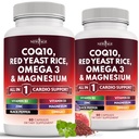 KOQ10 200mg Red Yeast Rice 3000mg Omega 3-6-9 3000mg Magnesium Kompleks 500mg Zinc Vitamin K2 D3 - Vitamin untuk Perempuan dan Pria dengan Vitamin B3, Koenzim Q10120 Count