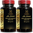L-LYSINE 500 - Asam Aciamin Suplemen, suplemen energi menopause untuk perempuan, bebas bentuk asam amino suplemen, Promotes Integritas Skin dan Lips - 2 Botol 200 Namun