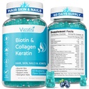 2 Pack Biotin Gumi dengan Collagen & Keratin untuk Rambut Skin Nails- Pria Perempuan, Anak-anak - 120 Blueberry Gummi Flavored