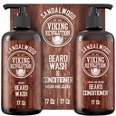 Viking Revolution Beard Wash & Beard Conditioner Set with Argan & Jojoba Oil - Softens and Strengthens - Natural Santalwood Scent - Beard Shamperd Shaoil with Beard Oil (17 oz)