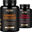 Vitamin B Kompleks dan Turmeric Curcumin - Berisi semua Estimac B Vitamin - B1, B2, B3, B5, B6, B9, B12 dan Biotin - Pendukung Absorpsi Tinggi Turmeric 1300mg untuk Gabungan, Kesehatan Hworld