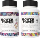 Flower Power - Passion Pill Libido Booster & Boric Acid Suplotories - All-Natural Feminine Care Bundle untuk Enhanced Libido, Odor Control, dan Balanced Vaginal Health - 60 Vegan Capsules, 600mg - Ma