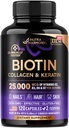 Biotin 12.4; Collagen 124; Hyaluronic Acid 124; Kertin - Clinical Tested Supplement - Perkembangan Rambut, Skin & Nails - 25000 mcg Vitamin B2, B3, B6 + B1 - Dibuat di Amerika Serikat - Perempuan & Men 124; 120 MCSUles