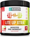 Zhou Lite Up Xtra - Sugar Free Pre Workout Powder for Women & Men, Preworks Suplemen dengan Caffeine for Clean Energy, Amino Acid Dukungan, Hydrate & Focus, Plant Based - 30 Scoops