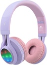 Headset Bluetooth Anak RT-7S Headphone Light Up, Headset Wireless Foldable Stero, dengan Microphone dan Volume Control, Comfortable dan Durable, untuk PC / Tablet / TV / Travel (Purple)