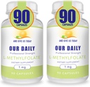 Daily Vites L- Methylfolat 1mg / 1000 mcg Maksimal Kekuatan Aktif Kegagalan, 5- MTHF, Pengisian Bebas, Gluten Bebas, Non- GMO, Vegetarian Capsules 90 Cacah (Paket 2)