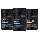 Penelitian Olahraga Wild Alaska Pollock Omega 3 Minyak Ikan 90 Softgels (150 mg) + Vegan Progren dengan Pregren, 60 Milyar CFU (30 Softgeels) + 5000 IU Vitamin D + 100mcg Mk7 Vitamin K (60 Softgelels)