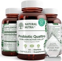 Natural Nutra Probiotic Quattro - Advanced Probiotic Suplement with 4 Strines Powerful Strains Including Lacleillus Acivoilus, Bifidus - Support Digetical and Ammune Health - 50 Vegetarian Capsules