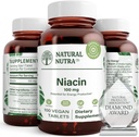 Suplemen Nuttra Natural Niasin untuk Energi, Bantuan Mempertahankan Fat Tubuh, Gangguan Impreve, Promotes Skin Kesehatan, Fungsi Energi Boost dan Otak, Bukan-GMO, Bebas, 100 mg, 100 Tablet (Paket 2)