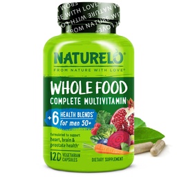 NATURELO Whole Food Multivitamin for Men 50 + - dengan Vitamin, Mineral, Ekstraksi Organic Herbal - Vegan Vegetarian - untuk Energi, Otak, Hati dan Mata Kesehatan - 120 Capsules