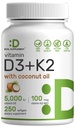 DEAL SUPLEMENT Vitamin D3 5.000 IU + K2 MK7 100mcg Softgels 124; 2-in- 1 Kompleks dengan Virgin Coconut Oil 124; Supports Heart, Bone, Teeth & Imune Kesehatan 124; Mudah untuk menelan