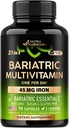 Suplemen Besi NUTRAHARMONY Bariatric - 45 mg - Dibuat di Amerika Serikat - Untuk Perempuan & Pria - All- InOne, 21 Estives Vitamin - Gastric Sleeve Dukungan - Light Tropical Flavor - 90 Capsules