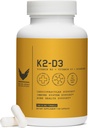 Tingkat Tinggi K2D3, Vitamin K2 & D3 Tambahan dengan BioPerine Black Pepper, Kompleks Dual Action for Heart, Bone, Imune Dukungan, 5000 IU D3, 100 mcg K2, Vegetarian, 60 Vevgie Capsules