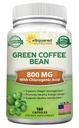 ASquared Nutrition Natural Green Coffee Bean Formula - 180 Capsules- Max Power GCA Antioxidant Cleanse for Pure Weight Loss, 800mg per Pille - Chlorogenic Acid- 1600mg Daily Suplemen, Sehat Fat Burner