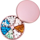 Metal Pill Organizer 7 Kompartemen Pill Dispenser - Heavy Duty Pill Box Pil Pill Container Large Daily Case Hoder for Medication Vitamins Fish Oils Suplemen, 0.39lb (Pink)