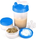 16oz Protein Shake Bottle dengan Shaker Ball dan 2 Penyimpanan Jars 124; BPA-Free Plastic Cup dengan Skage Clear Measusion 124; Sempurna untuk Protein Mixes dan Pil 124; Portable Prestout Minum Cup Biru