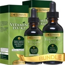 Go Nutrients Liquid Vitamin D3 with K2 (MK-7) Drops & Turmeric Ease 124; Heally, & EAz- to Take Liquid Turmeric Extract with Black Pepper & Ginger, Turmeric Curcumin Cquid Extract