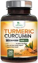 Suplemen Curcumin Turmeric 2600mg - 95% Curcuminoid dengan Ekstrak Turmeric & BioPerine Black Extract untuk Absorpsi Terbaik, Dukungan Bersama Vegan Alam, Non- GMO, Botol di AS - 240 Capsules