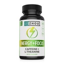 Zhou Energy + Focus - L Theanine Caffeine Pill, 200mg L-Theanine, 100mg Natural Andraous Caffeine Boost for Dewasa, Pria & Women, Slow Extended Rilis - 60 Vegetarian Capsules (Paket 1)