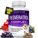 Suplemen Resveratrol 1800 mg Antioksidant Kompleks - Sangat Kuat Transal-Resveratrol Pill untuk Penuaan Kesehatan, Dukungan Kesehatan Keseluruhan, Sistem Imune, Fungsi Otak, untuk Perempuan Pria, 90 Katup